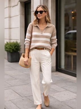 Velvet | Lucie Stripe Jumper | Cotton Cashmere | Fits up to M